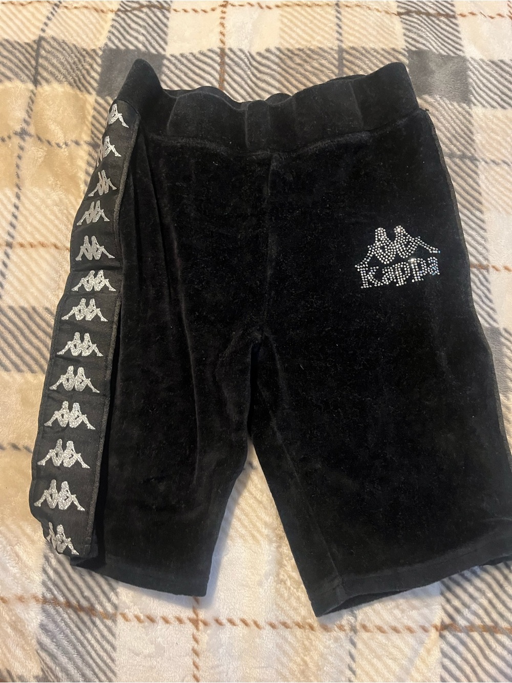 Kappa Black Velour Logo Tape Athletic Shorts